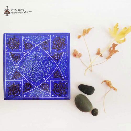 Persian Blue Handmade Mandala Tile iranian enameled ceramic farwayart