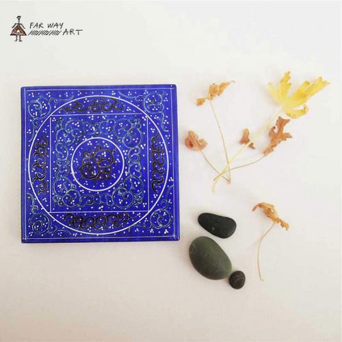 Persian Blue Handmade Mandala Tile iranian hand painted ceramic farwayart