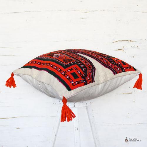 Red Hand Embroidered Throw Pillow red hand embroidered throw pillow2 farwayart