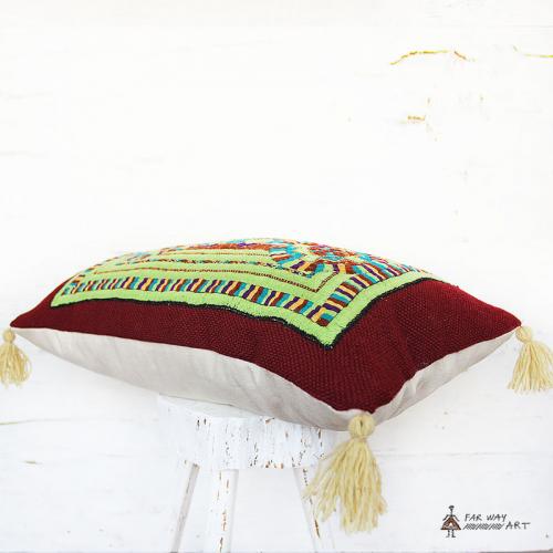 Green Tribal Hand Embroidery Pillow tribal hand embroidered pillow2 farwayart